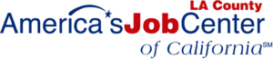 LA County America’s Job Center of California website in red and blue text with a star swoosh over ‘America’s.’